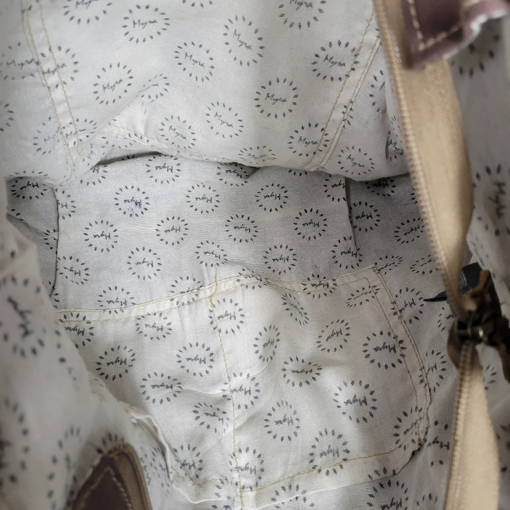 Myra EUC Ace Cowhide Canvas Messenger Bag Leather Straps Bohowestern Aztec Retro - Picture 4 of 16